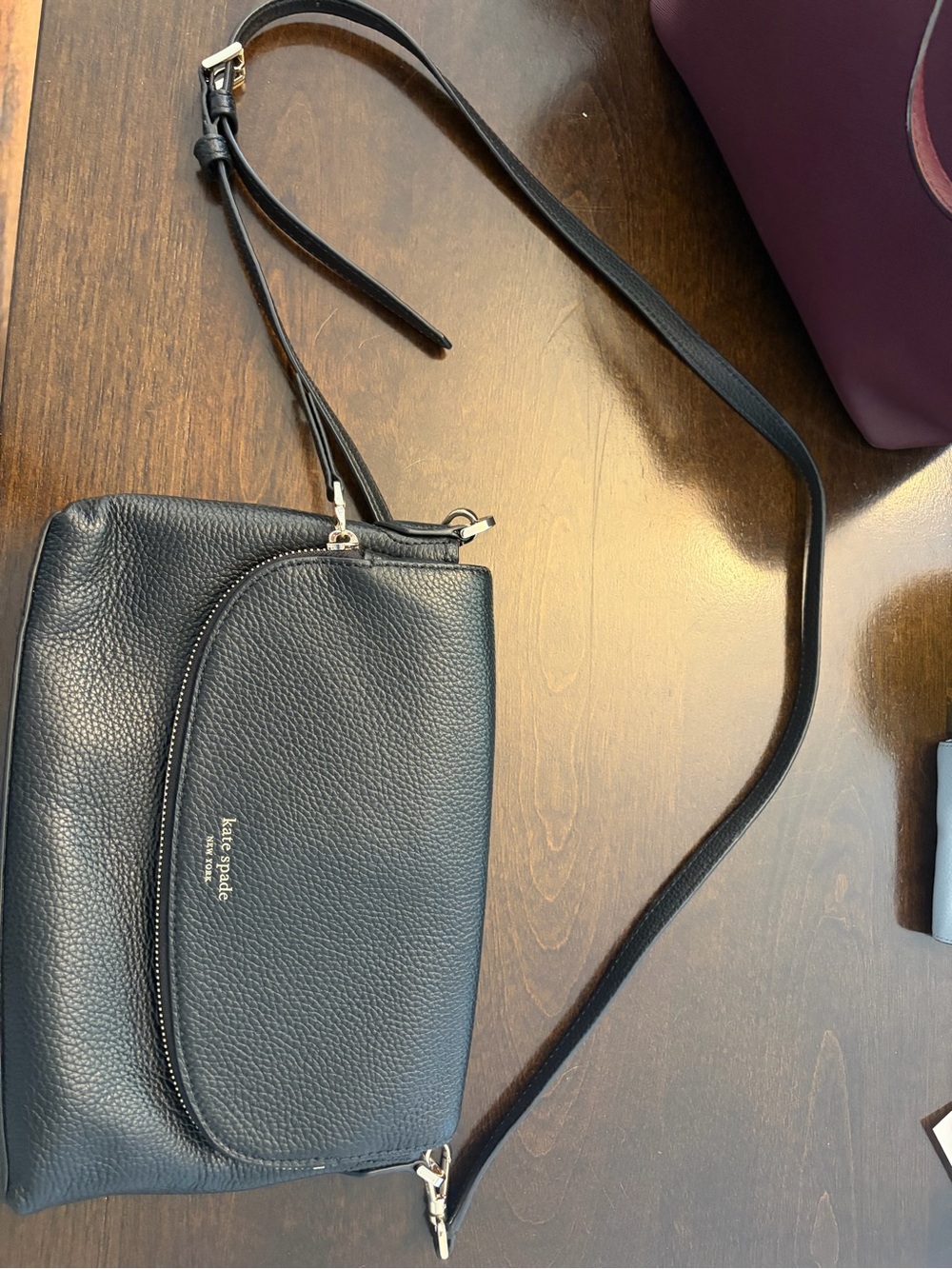 kate spade black pebble leather crossbody with silver hardware